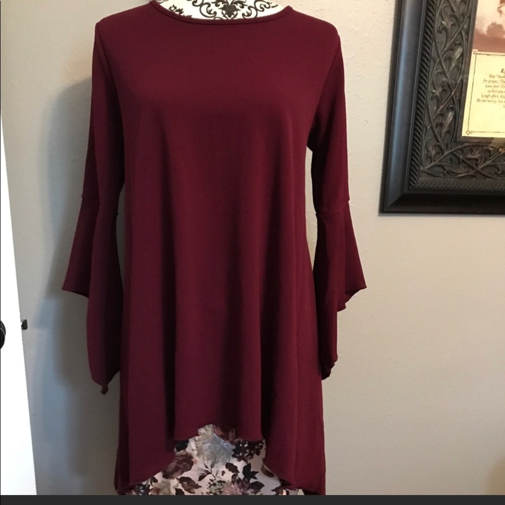 Maroon plus size bell sleeve tunic